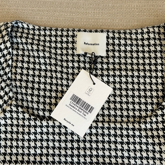 NWT Reformation Isadora Knit Top - Black And White Houndstooth - Picture 5 of 7
